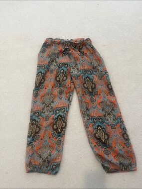 Boho Paisley Drawstring Pants - Orange & Teal
